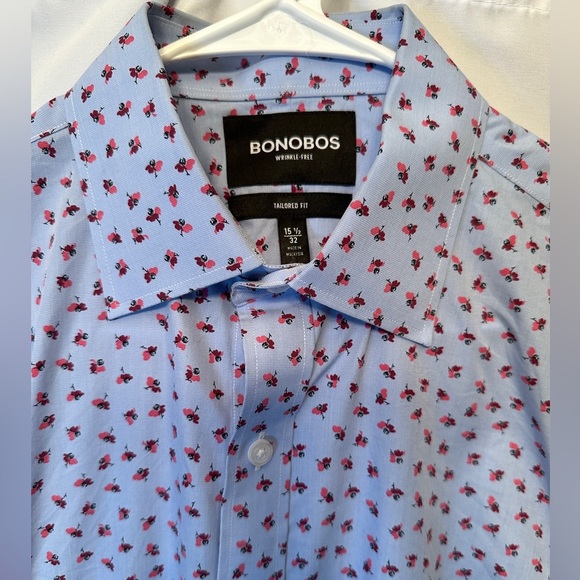 Bonobos Daily Grind Wrinkle Free Dress Shirt M 15.5 32 Sleeve Blue Flower Print - Picture 2 of 9